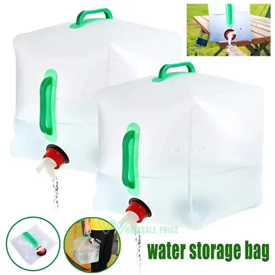 2x Foldable Collapsible Water Container W/Spigot 5 GAL Camping Water Storage Jug • $13.09