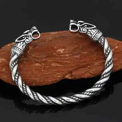 Boho 925 Sterling Silver Vintage Tibetan Tibet Wolf Head Bracelet Bangle Cuff • $15.74