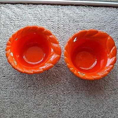 $28.99 • Buy Vtg MCM California Pottery Lugged 1 Handle Bowl Orange Glaze Pair