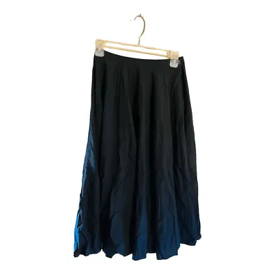 Vintage Celine Black Wool Nylon Midi Skirt Size 36 Side Button & Zipper Career • $90