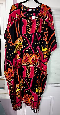 Nwt Mumu 2x 3x Sante Kaftan Caftan Dress Black Red Orange Pink Rayon Has Fringes • $17.49