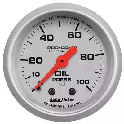 Auto Meter Oil Pressure Gauge 4321; Ultra-Lite 0 To 100 Psi 2-1/16  Mechanical • $84.10