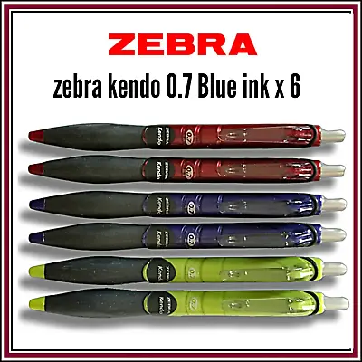 ZEBRA  BALLPOINT PEN KENDO 0.7 Pack Of 6 RETRACTABLE BLUE INK PENS 3 Body Colour • £3.20