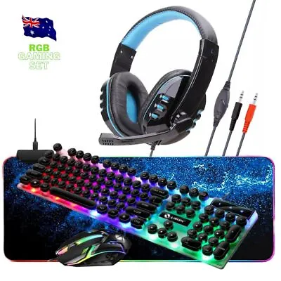 $74.99 • Buy NEW RGB Gaming Bundle Keyboard Mouse, RGB Mouse Pad Gaming Headphones For PC LED