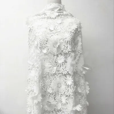 3D White Corded Bridal Gown Lace Fabric Blossom Embroidery Costume Dress Trim 1Y • £15.99