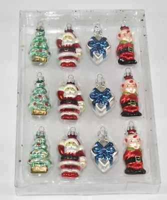 12 Pottery Barn Mini Tree Santa Gift Elf Mercury Glass Christmas Ornaments Set • $16.90