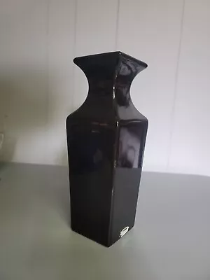 HAEGER Black Vase Ceramic Pottery Square Base 12  Tall 616-05 • $22