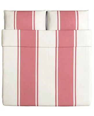 Ikea Bjornloka King Duvet/Quilt Cover & Pillowcases Pink & White Stripes • £33.25