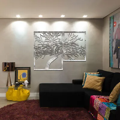 Metal Tree Of Life Wall Art Modern 2 Panel Set Home Wall Decor Housewarming Gift • £117.83