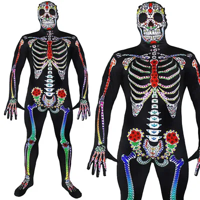 Day Of The Dead Sugar Skull Skeleton Skin Suit Halloween Mexican Fancy Dress • £19.99