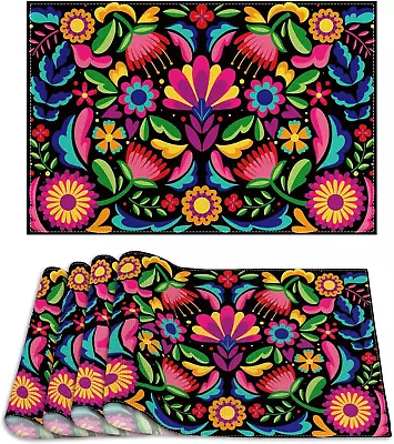 Linen Mexican Placemats Set Of 4 Cinco De Mayo Place Mats Mexican Fiesta Table M • $18.38