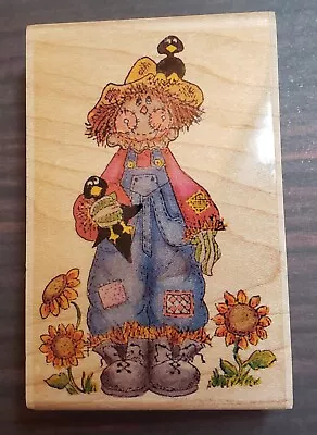 Rubber Stamp Scarecrow Sunflowers Birds Crows Overalls Straw Fall Autumn • $3