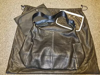 Rare OiOi Genuine Leather Hobo Black Nappy Bag Handbag • $70