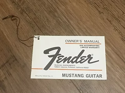 1970's Original Vintage Fender Mustang Owners Manual Warranty Hang Tag • $100