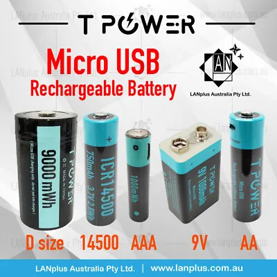 D Size / 9v /1.5V AA AAA 14500 Size Rechargeable Lithium Battery Micro USB Port • $19.95