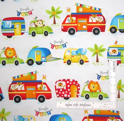 Jungle Animals Camp Trailer Car Cotton Fabric Studio E Jungle Camp 16  Length • $4.72