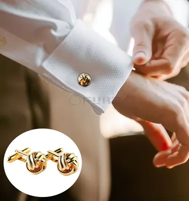 Vintage Gold Knot Design Cufflinks Men's Wedding Groom Round Cuff Link Jewellery • £4.99