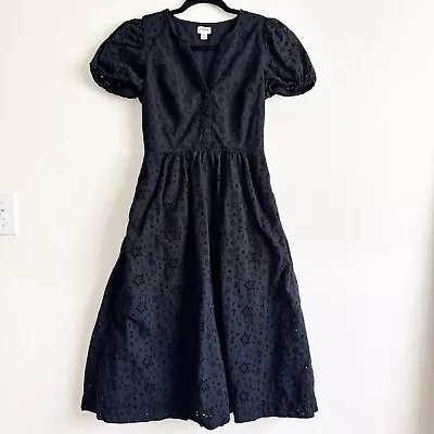 J. Crew Factory Eyelet Puff-Sleeve Midi Dress In Black Size 0 • $39