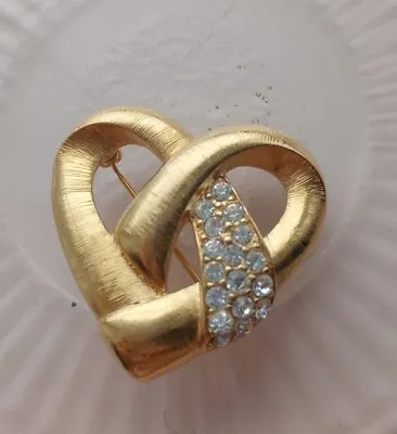Monet Signed Heart Brooch Gold Tone Rhinestone Crystal Pin Vintage Valentine • $15