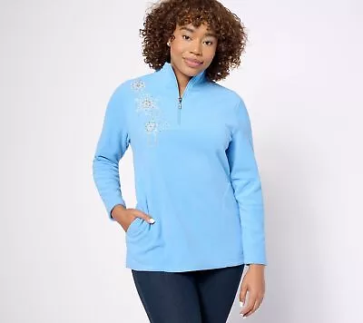 Quacker Factory Women's Top Plus Sz 3X Let It SnoHalf Zip Fleece Blue A625716 • $22.40