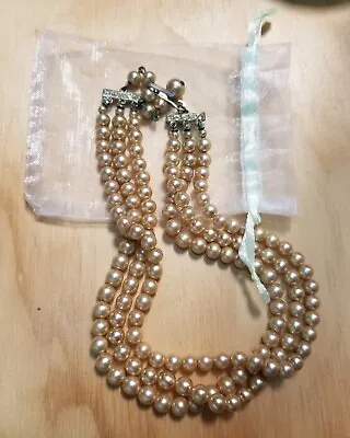 Vintage Gold Faux Pearl Necklace 3 Strand 13 Inch • $25