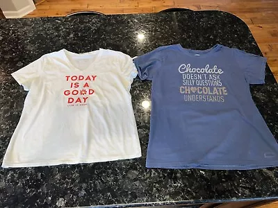 Lot Of 2 Life Is Good Crusher Shirts Woman's Large Chocolate And A Good Day • £12.34