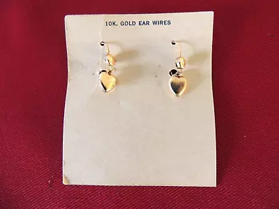 VTG Pierced Earrings Solid 10K Wires W Gold Filled Earrings Heart On Card NOS • $29.99