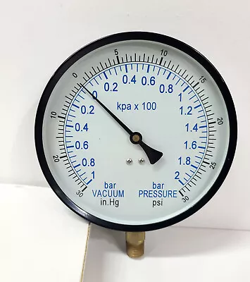 $9.99 • Buy Vacuum Pressure Gauge 4-1/2  ~ -30 To 30 PSI Bar 1/4  Brass NPT Bottom Connect