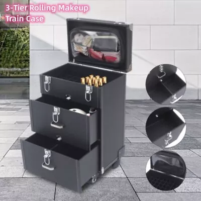 3-Tier Rolling Makeup Train Case Nail Polish Storage Box Organizer Cosmetics BOX • $71.25