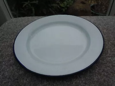 White Enamel Dinner Pie Plate Blue Rim 20cm / 8inch • £3.50