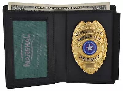 $15.99 • Buy Police Id Badge Holder Shield Badge Bifold New Black Genuine Leather Rare Style