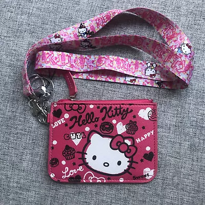 Cute Cake Head Hello Kitty ID Card Holder Coin Purse Lanyard Neck Strap Keychain • $8.83