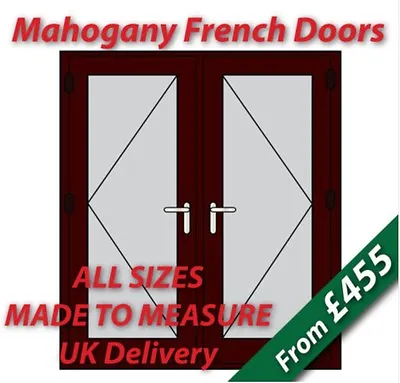 Mahogany UPVC French Doors - Made To Measure - Chrome Handles Silver Spacer • £553.85