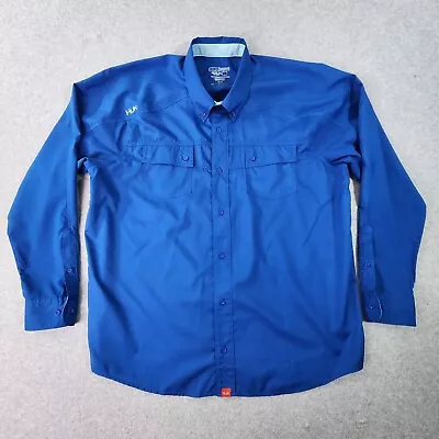 HUK Fishing Shirt Men Large Blue Performance Perforated Vented Longsleeve Pocket • $26.94