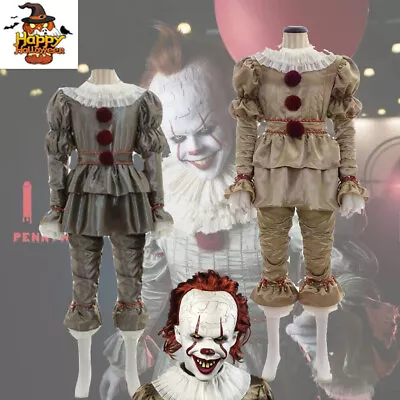 Mens Boys Pennywise Costume Stephen King's It Horror Clown Cosplay Outfit Fancy • £10.94