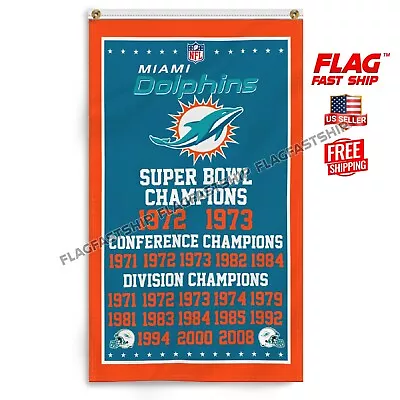 Miami Dolphins Nation 3x5 Ft Premium Flag Banner NFL Super Bowl Champions • $12.98