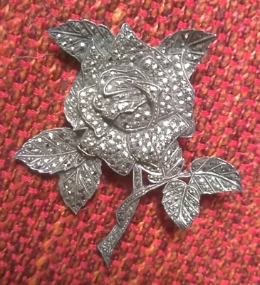 £55 • Buy Antique Vintage Sterling Silver Marcasite Gem Art Deco Rose Brooch 27.63 G