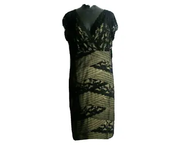 Marina Dress Woman Size 14P New Black Beige Stretch Lace Sheath Sexy LBD • $22