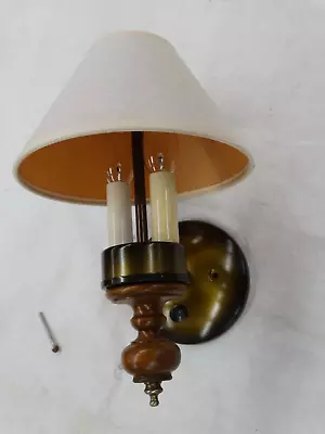 Vintage 80's 2 Bulb Wall Sconce W/ Fabric Shade & Turn Switch On Mounting Plate • $39.85