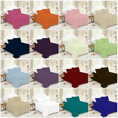 Luxury Polycotton Dyed Plain Flat Sheet Single Double King Pillow Case • £3.79