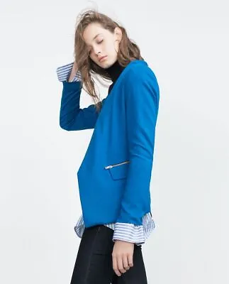 New Zara Limited Edition Cobalt Blue Blazer Jacket With Zips 7730/238 Size Small • $99.46