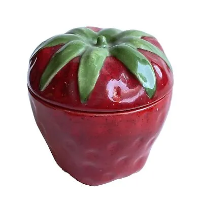 Vintage Strawberry Jam Pot With Lid Red Ceramic Fruit Shape 3D Covered • $14.99