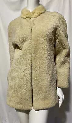 Vintage 70s Teddy Shearling Sheepskin Coat Size 8 10 Cream Boho Penny Afghan • $80
