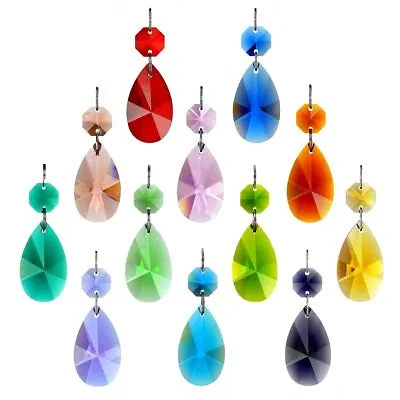 $21.74 • Buy 12pcs 38mm Teardrop Crystal Chandelier Prisms Parts With Glass Octagon Beads ...