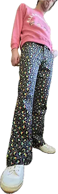 Mens FLARES Leopard Print Bell Bottoms Glam Rock Vtg Retro Grey Trousers 70s 80s • $39.79