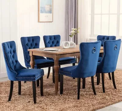 Luxury Blue Velvet Tufted Kitchen Dining Chairs Set 2 4 6 Bedroom Office Chairs • £159.99