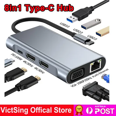 $46.54 • Buy USB C HUB To 4K HDMI VGA USB 3.0 Adapter 8in1 Type C Adapter For MacBook Pro Air