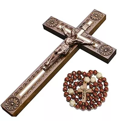 Hand Carved Crucifix Wall Cross For Home Decor - Wooden Catholic Wall Crucifix  • $54.40