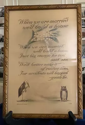 Vintage Framed Motto  When We Are Married...  ~stork~great Graphics & Frame~ Euc • $38