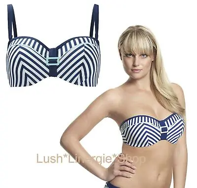Panache Lucille Strapless & Straps Bandeau Nautical Bikini Top Blue • £14.99
